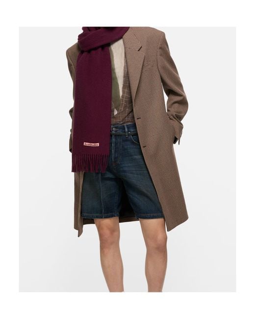 Acne Purple Logo Patch Fringed Scarf for men