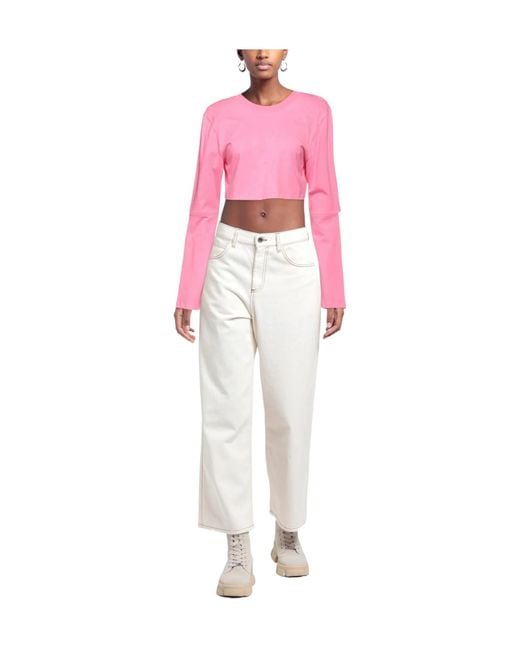 Jacquemus Pink Solid-Colored Cropped Long-Sleeve T-Shirt