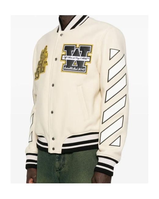 Off-White c/o Virgil Abloh Natural Patch-Appliqué Varsity Jacket for men