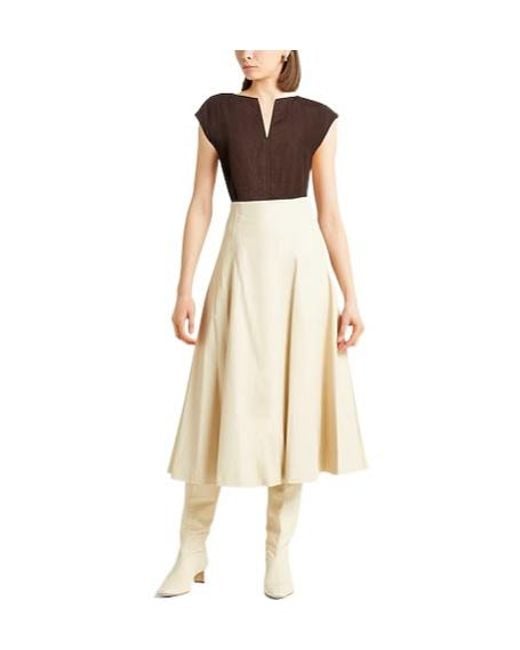 Max Mara Brown Solid V-Neck Short-Sleeve Top