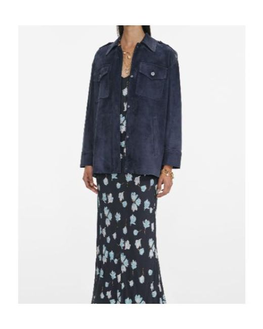 Self-Portrait Blue Suede Oversized Jacket