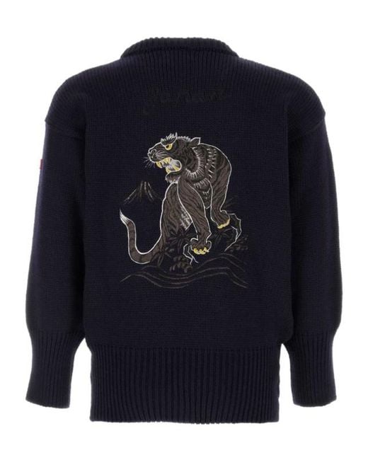 Junya Watanabe Blue Embroidered Motif Knit Jumper for men