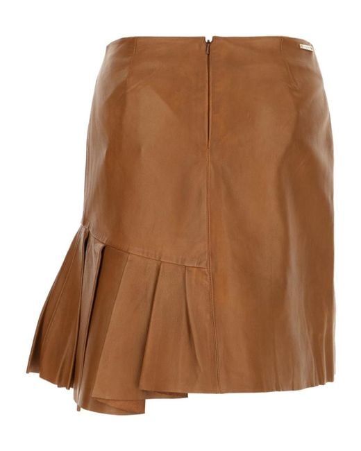 Iceberg Brown Pleated Leather Mini Skirt