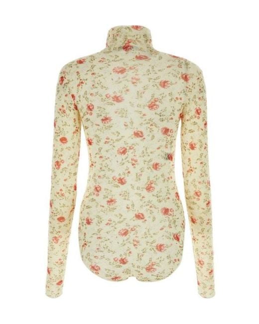 Prada White Tulle Neck Long Sleeved Bodysuit