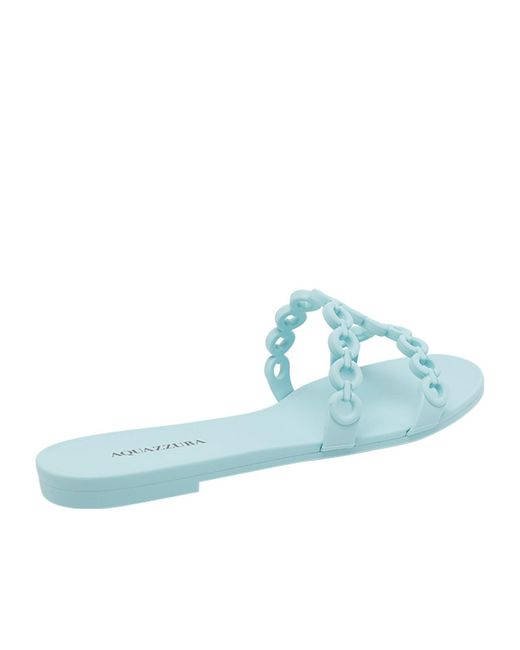 Aquazzura Blue Chain Strap Flat Sandals