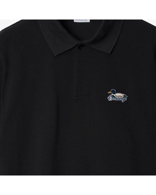 Burberry Black Logo-Patch Cotton Polo Shirt for men