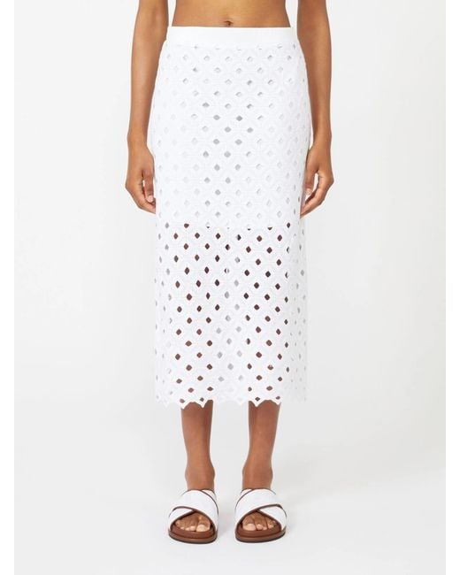 Max Mara White Bchzorro Broderie Midi Skirt