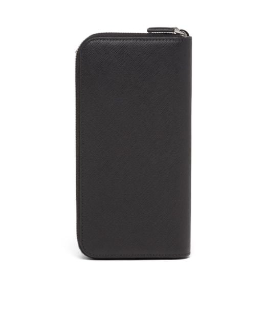 Prada Black Logo Plaque Zipped Wallet for men
