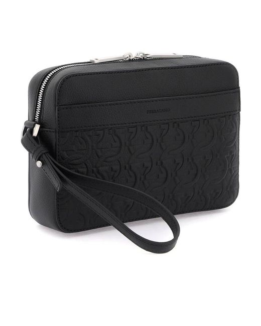 Ferragamo Black Logo Zipper Shoulder Bag for men