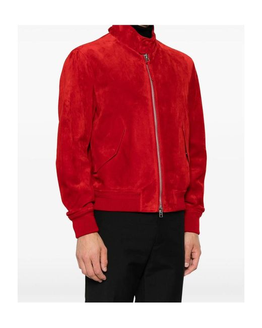 Tom Ford Red Long-Sleeved Suede Leather Jacket for men