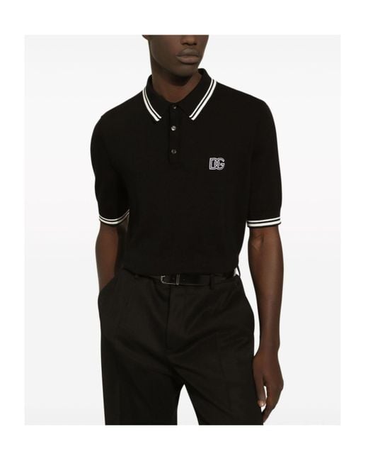 Dolce & Gabbana Black Dg Logo Embroidered Polo Shirt for men