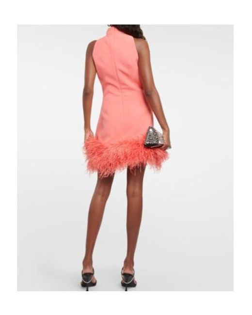 Safiyaa Pink Latana Feather-Trimmed Crepe Mini Dress