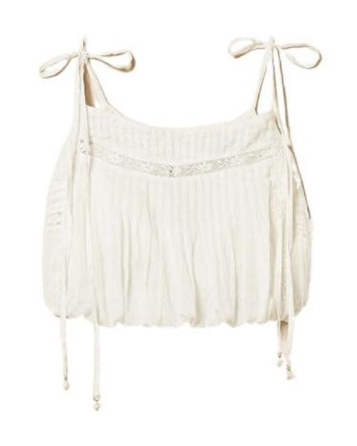 Twinset White Lace Tie-Shoulder Cropped Top