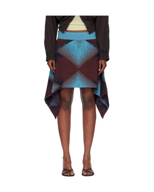 Kiko Kostadinov Blue Ikat Argyle Asymmetric Knitted Skirt