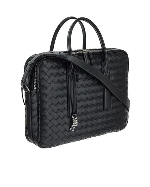 Bottega Veneta Black Intrecciato Zipped Travel Bag for men