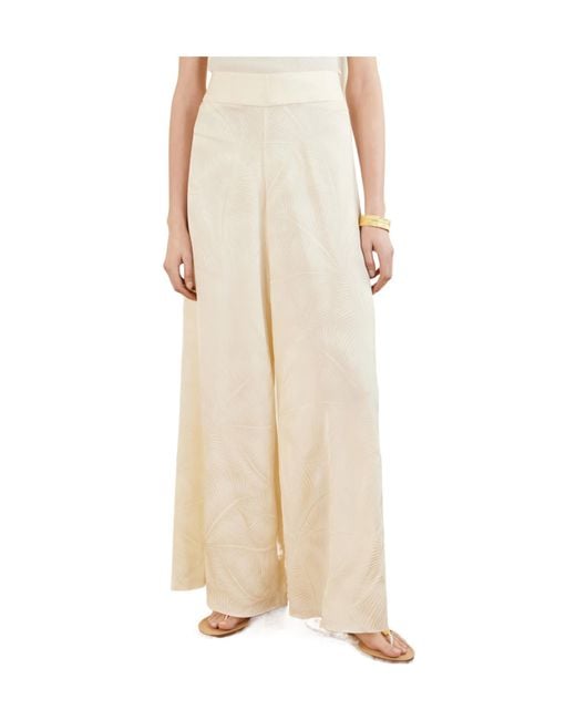 Johanna Ortiz White Satin Jacquard Wide-Leg Pant