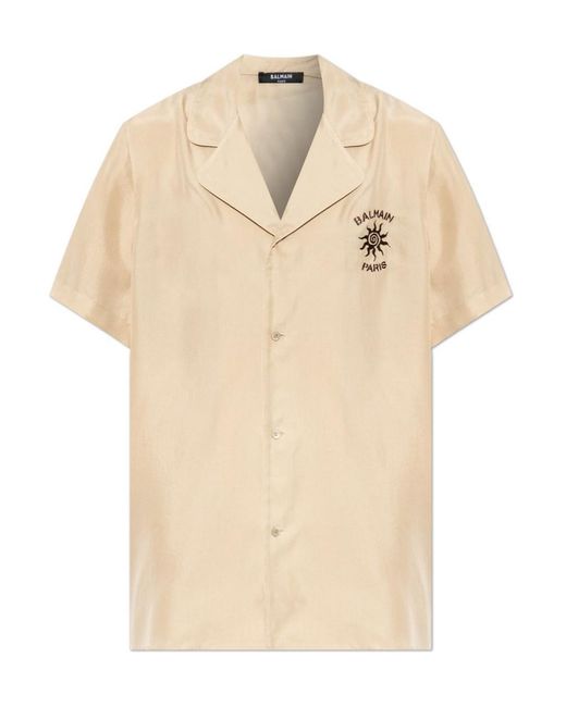 Balmain Natural Embroidered Camp-Collar Shirt for men