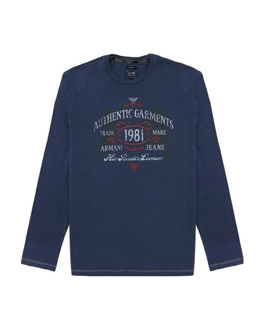 Armani Jeans Blue T-Shirt With Round Neck And Long Sleeves for men