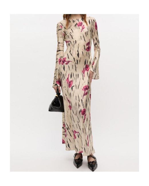 Ganni White Floral Satin Maxi Dress