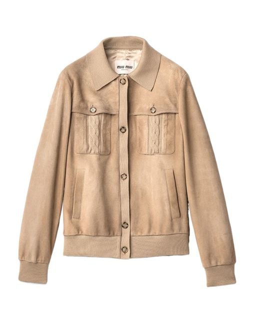 Miu Miu Natural Waxed Suede Blouson Jacket