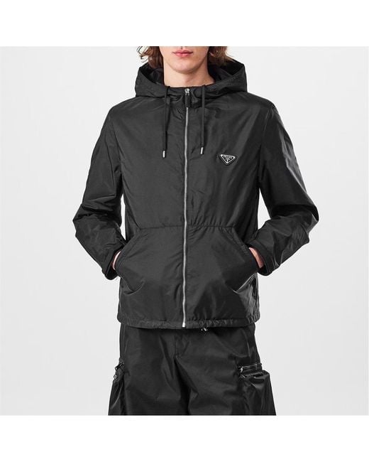 Prada Black Hooded Long Sleeve Windbreaker for men