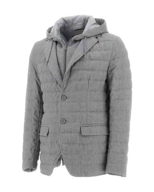Herno Gray Hooded Quilted Coat for men
