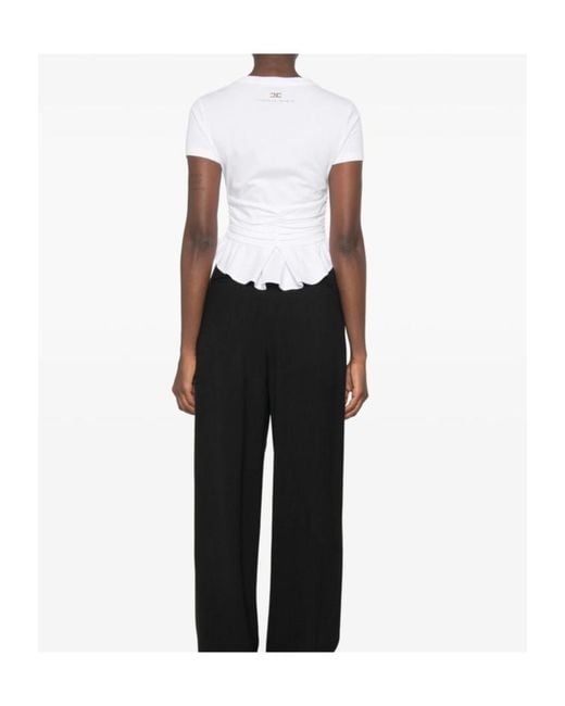 Elisabetta Franchi White Ruched-Waist Cotton T-Shirt