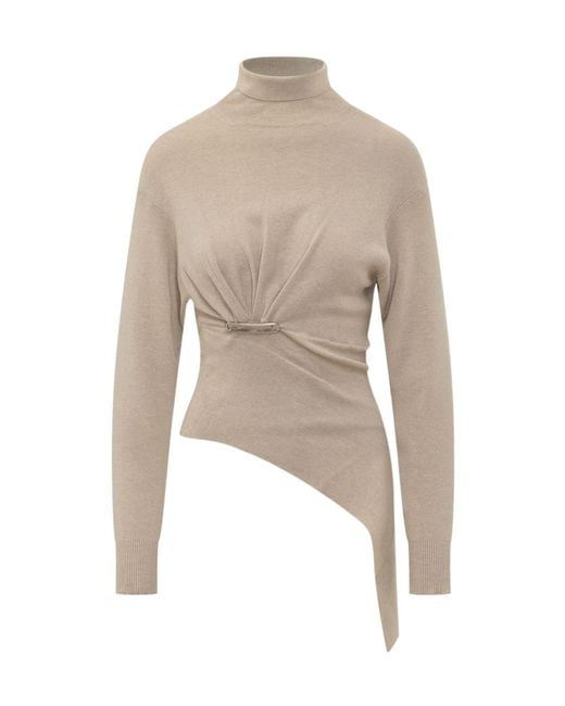 Lanvin Natural Draped Asymmetric Knitted Sweater
