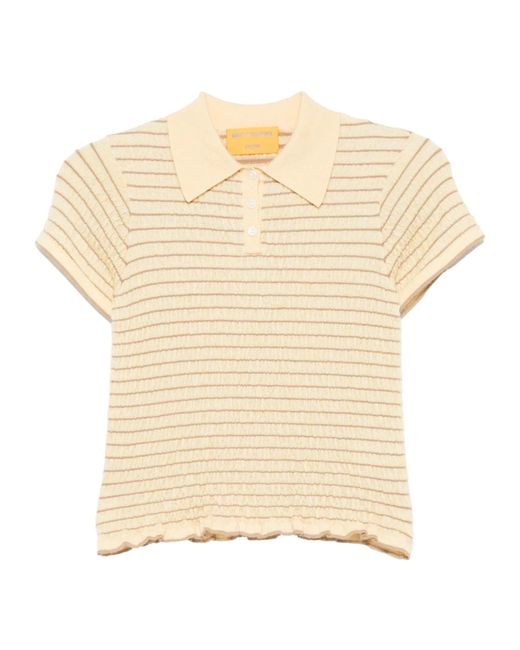 Guest In Residence Natural Smocked Striped Polo Shirt