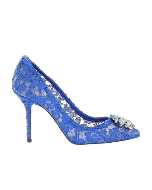 Dolce & Gabbana Blue Taormina Lace Embellished Pumps