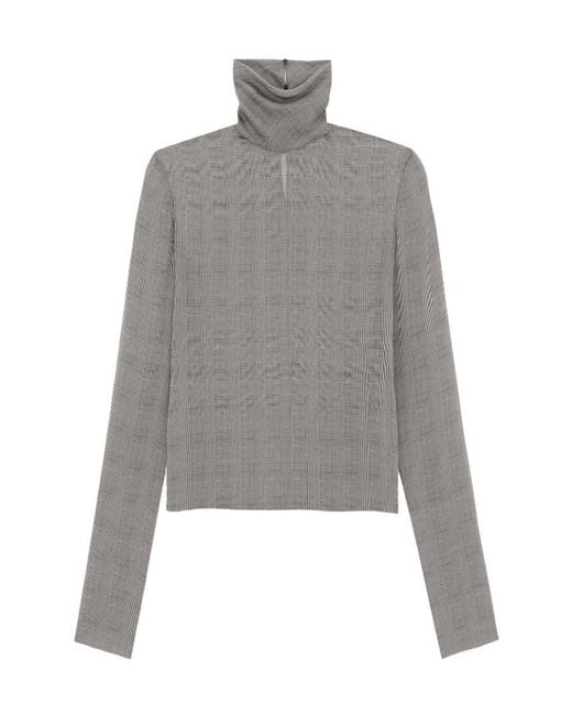 Saint Laurent Gray Tartan Sheer Top