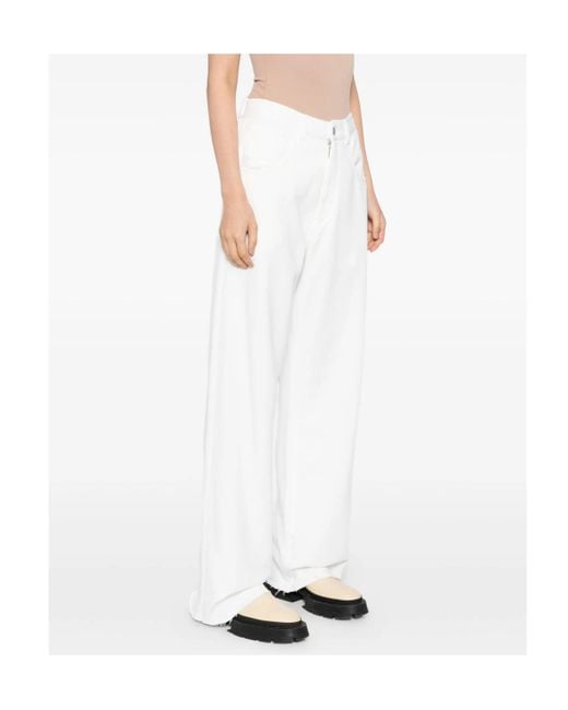 MM6 by Maison Margiela White Raw-Cut Frayed Wide-Leg Trousers