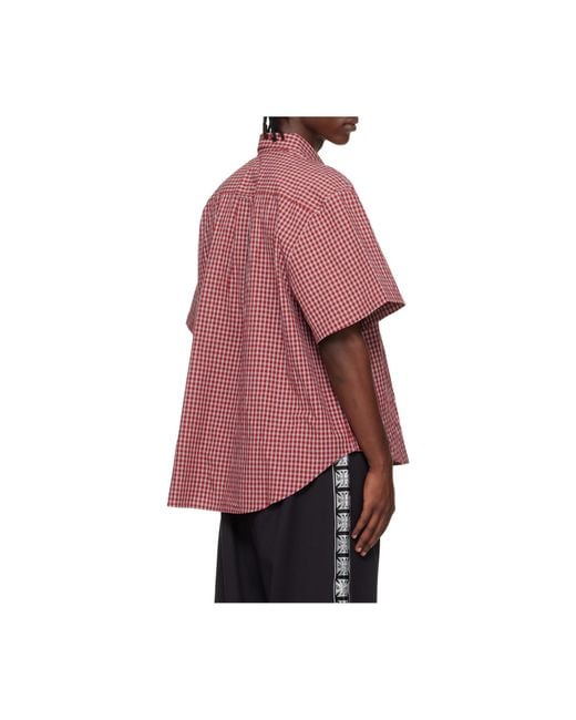 Vetements Red Logo Patch Checked Short-Sleeve Shirt for men