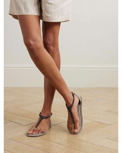 Brunello Cucinelli Metallic Monili-Detailed Flat Sandals