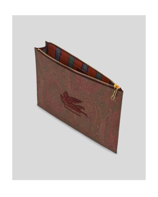 Etro Brown Logo-Embroidered Paisley-Printed Zipped Pouch