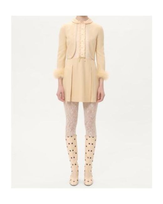 Valentino Natural Feather Detailed Long-Sleeved Mini Dress