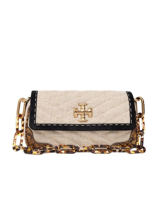 Tory Burch Natural Small Kira Mixed-Media Shoulder Bag