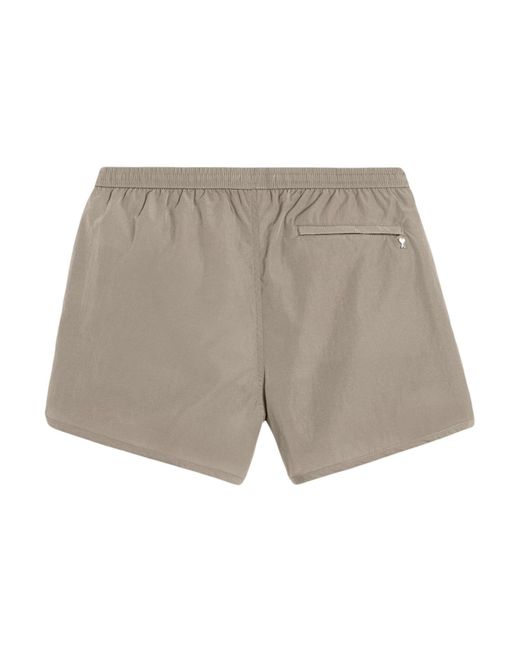 AMI Gray Logo Plaque Swim Shorts for men
