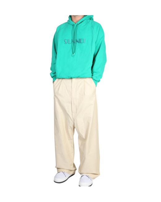 Sunnei Green Logo-Embroidered Hoodie for men
