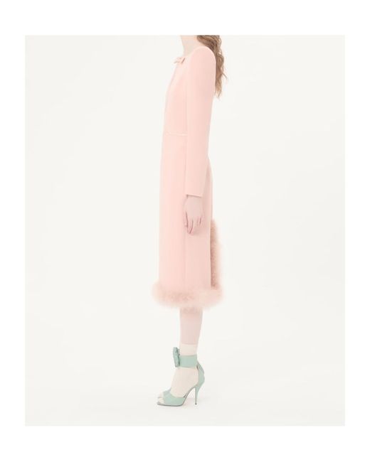 Valentino Pink Cady Couture Midi Dress With Feathers