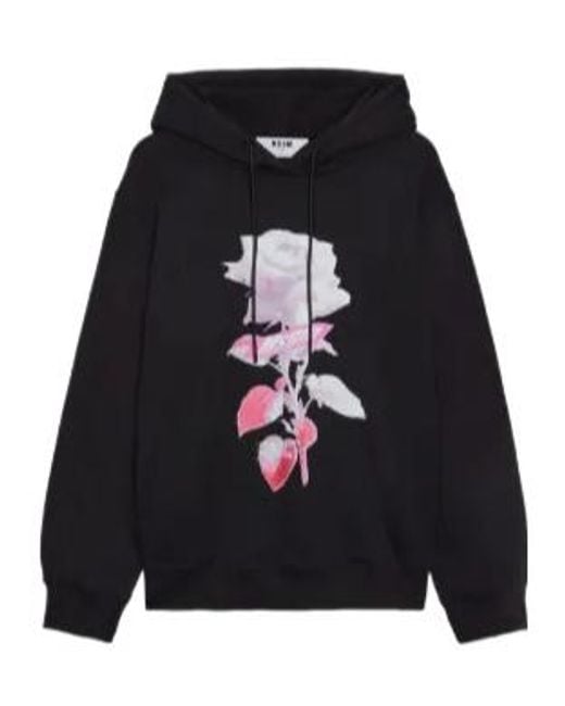 MSGM Blue Rose-Print Hoodie
