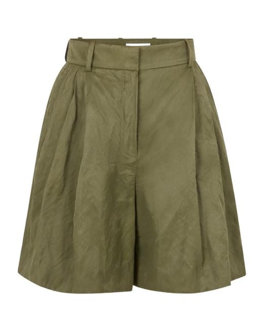 Nina Ricci Green Wrinkled Cotton Tailored Shorts
