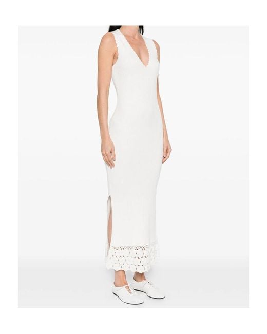 Ganni White Crochet Trim Knitted Dress