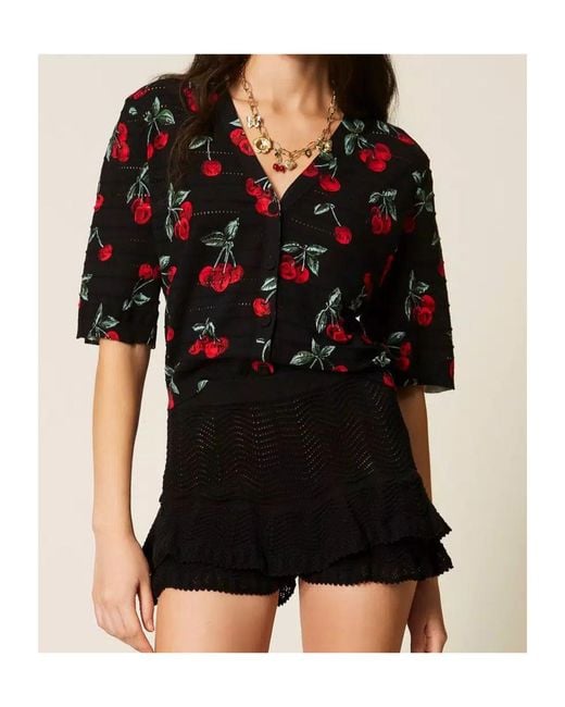 Twinset Black Cherry Print Short Sleeve Cardigan