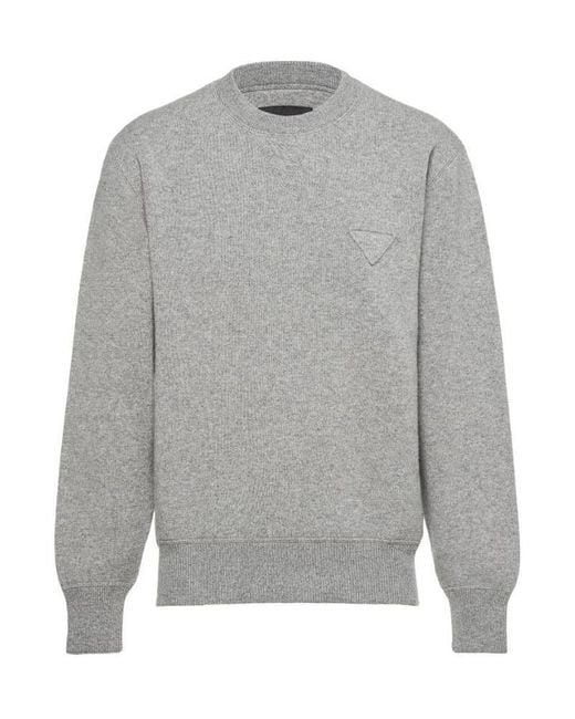 Prada Gray Long Sleeved Crewneck Sweater for men
