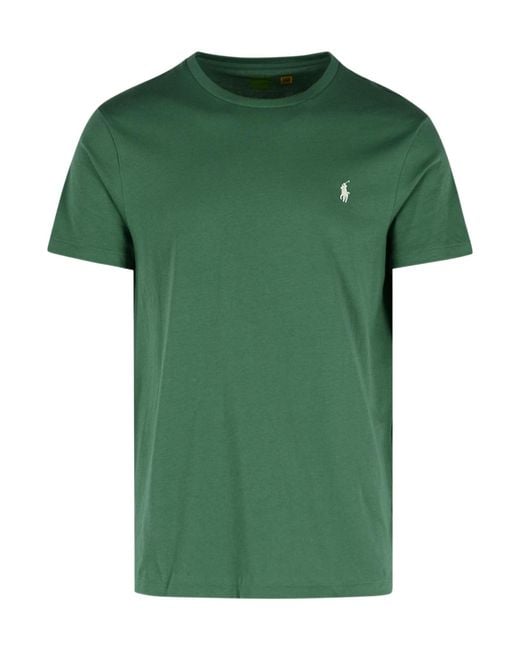 Polo Ralph Lauren Green Logo Embroidered Crewneck T-Shirt for men