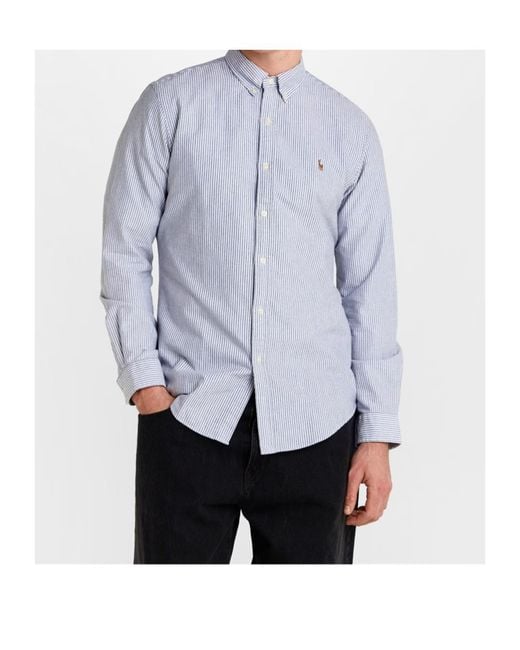 Polo Ralph Lauren Blue Slim Fit Striped Oxford Shirt for men