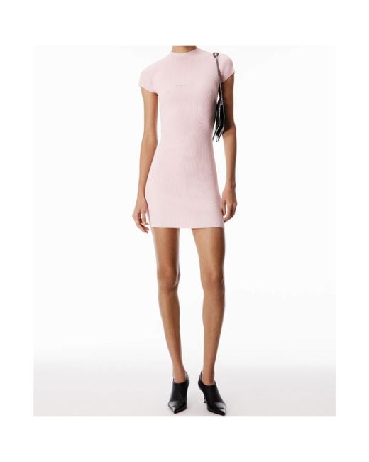 Alexander Wang Pink Ribbed Logo Knitted Dress