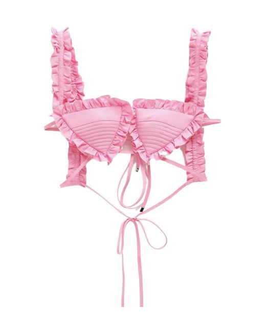 The Attico Pink Ruffle Trim Bra Top