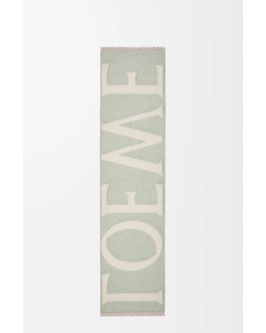 Loewe White Logo Printed Frayed Edge Scarf